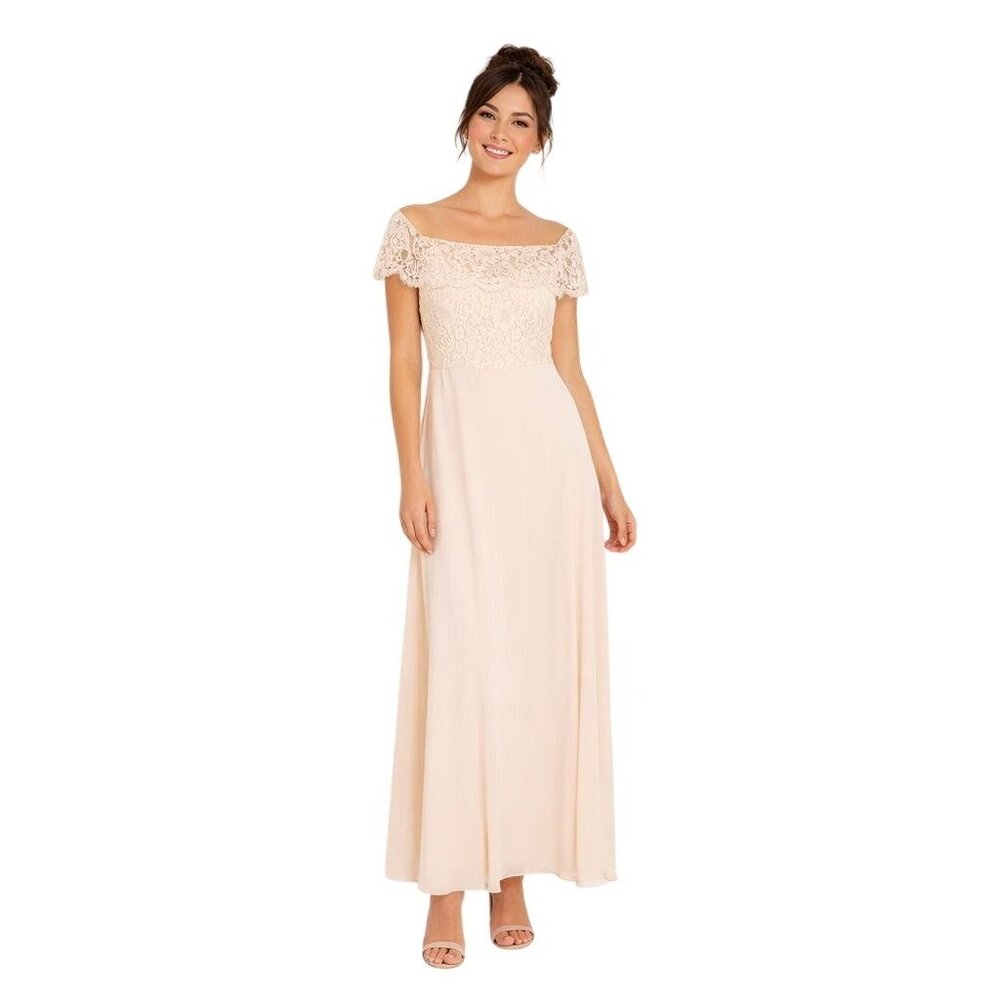 New Little Mistress 6 Apricot Lace Top Empire Waist Maxi Off-Shoulder Formal